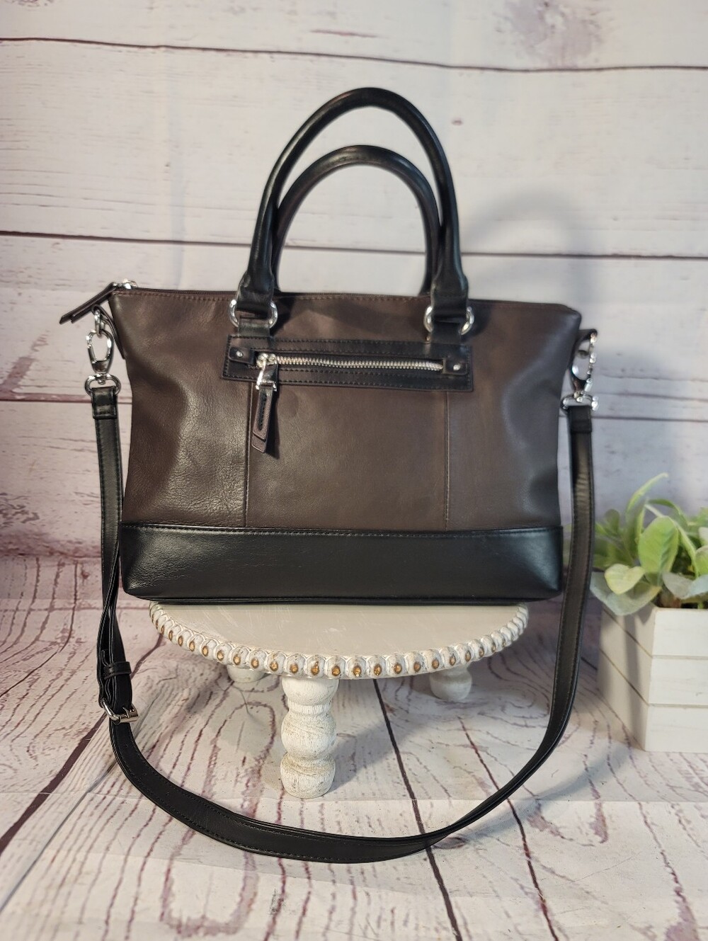 Tignanello Two-Tone Leather Top Handle Satchel & Crossbody Bag